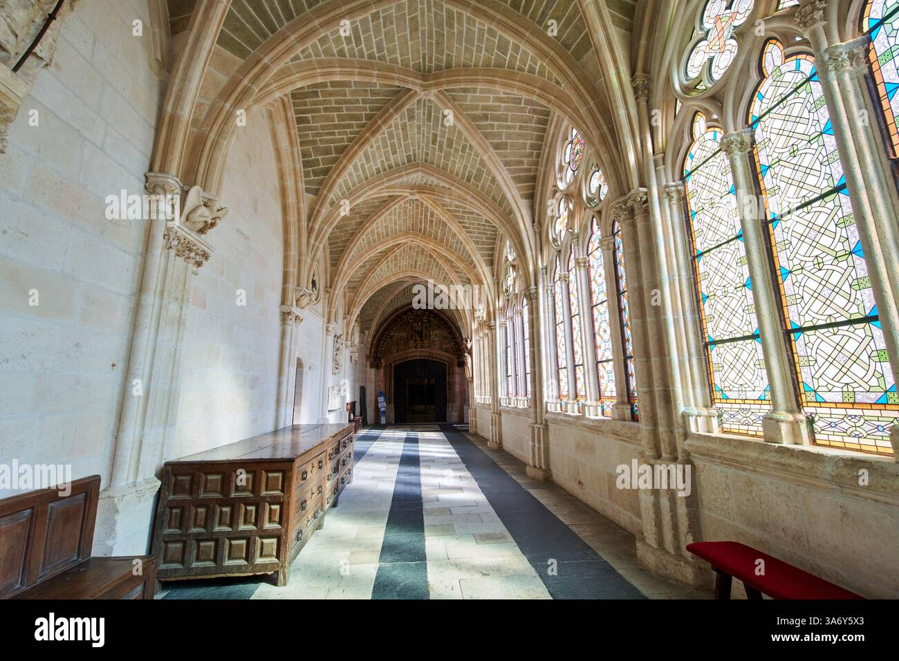 Cloître inférieur, Cathédrale de Santa María, gothique français, Burgos, Castille-et-León, Espagne, Europe Banque D'Images
