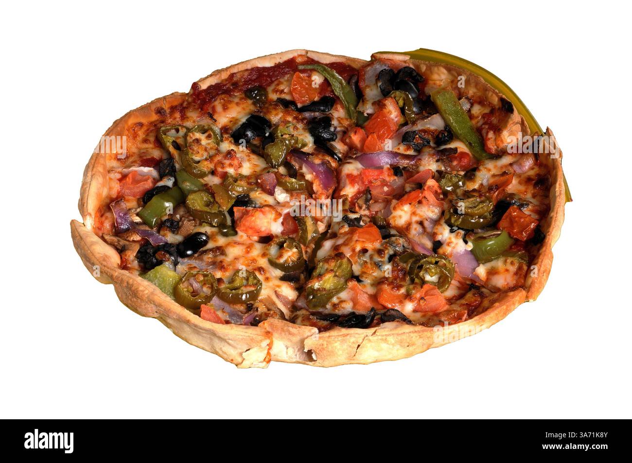 Pizza mexicaine avec piments forts isolé sur blanc Banque D'Images