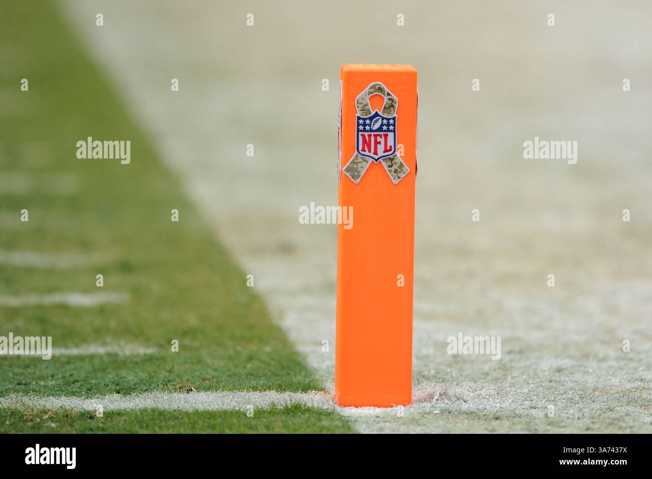 16 NOVEMBRE 2014 : les logos de salut militaire au service sont apposés sur les marqueurs de la zone d'extrémité pendant le match entre les Buccaneers de Tampa Bay et les Redskins de Washington au FedEx Field à Landover, MD. (Crédit image : © John Middlebrook/Cal Sport Media/ZUMAPRESS.com) Banque D'Images 16 NOVEMBRE 2014 : les logos de salut militaire au service sont apposés sur les marqueurs de la zone d'extrémité pendant le match entre les Buccaneers de Tampa Bay et les Redskins de Washington au FedEx Field à Landover, MD. (Crédit image : © John Middlebrook/Cal Sport Media/ZUMAPRESS.com) Banque D'Images