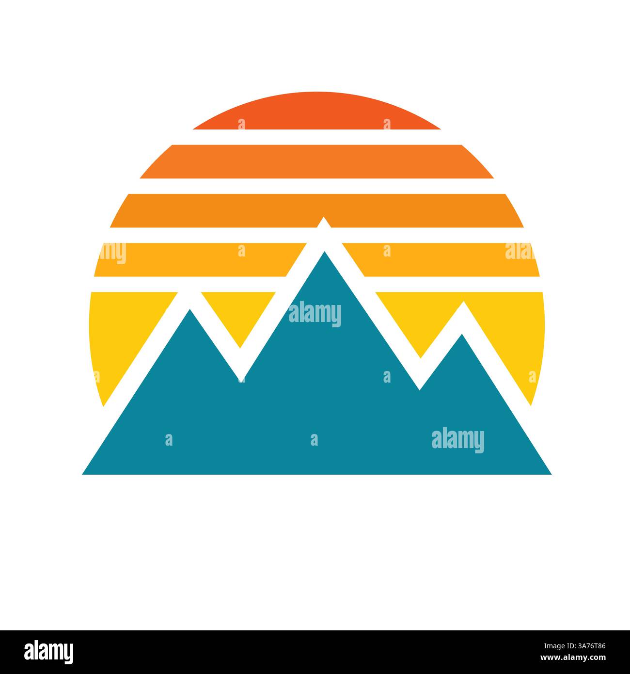Lever de soleil avec vecteur d'icône de montagne dans l'illustration de style plat isolé sur fond blanc. Illustration de Vecteur