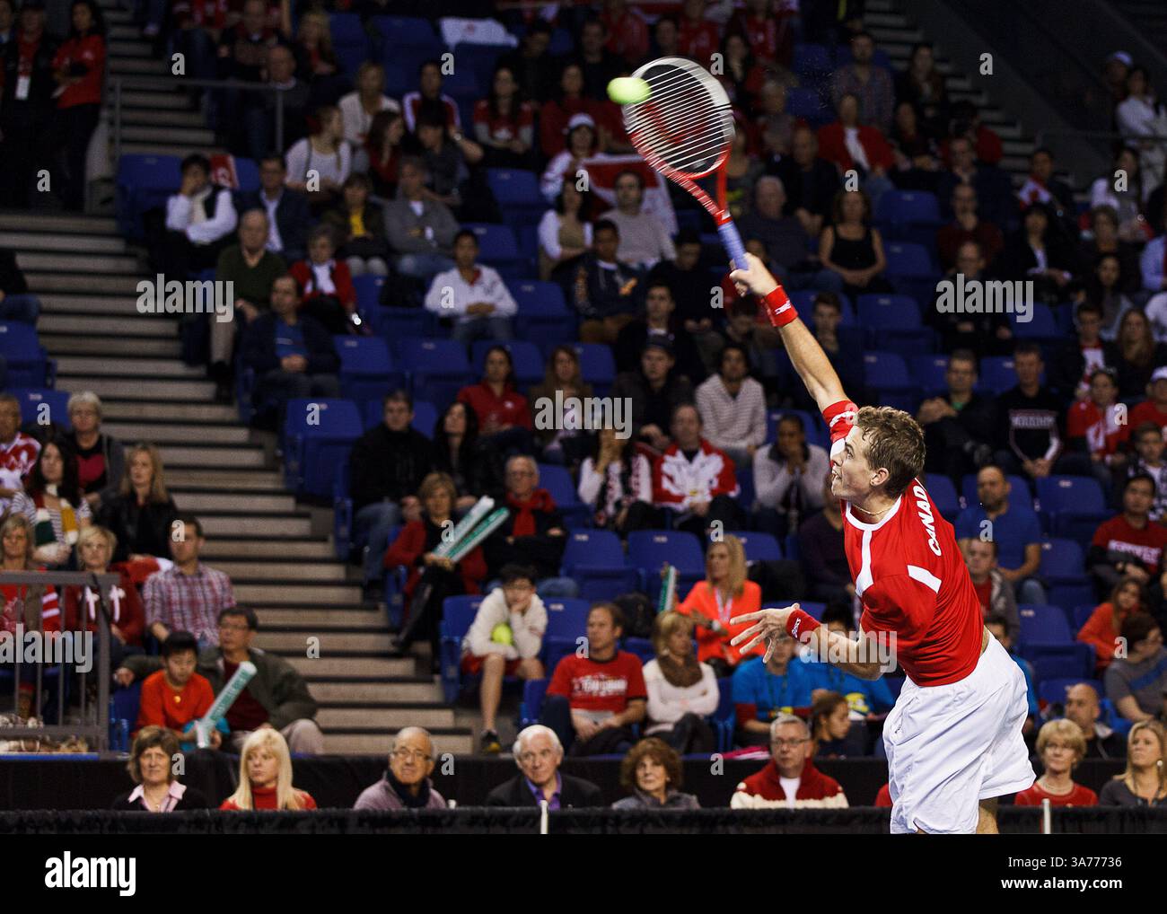 Février 2, 2013 - Vancouver, Colombie-Britannique, Canada - VASEK POSPISIL au jour 2 double caoutchouc de la Coupe Davis 2013 niveau 1 Canada vs Espagne. (Crédit image : © Andrew Chin/ZUMAPRESS.com) Banque D'Images
