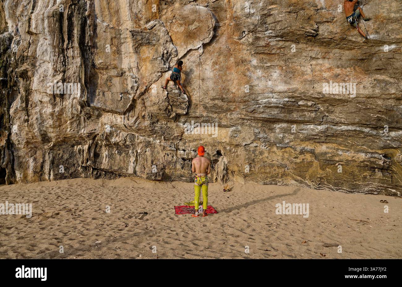 Les falaises calcaires baignées de soleil à Tonsai Beach défient les grimpeurs de tous niveaux Banque D'Images