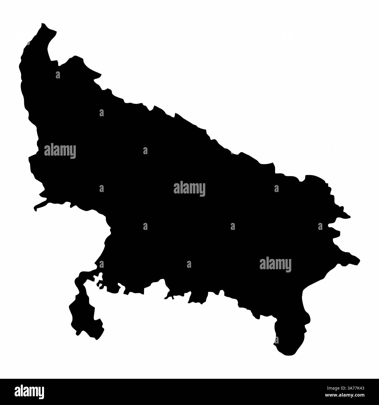 Carte silhouette Uttar Pradesh isolée sur fond blanc, Inde Illustration de Vecteur