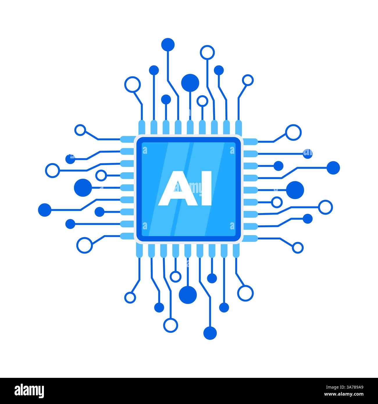 Puce processeur AI. Circuit d'intelligence artificielle. Apprentissage automatique. Processeur CPU. Illustration vectorielle Illustration de Vecteur