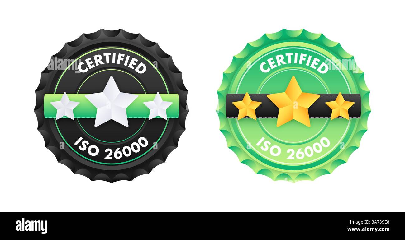 Badge de certificat ISO 26000 standard. Contrôle qualité. Organisation internationale de normalisation. Illustration vectorielle Illustration de Vecteur