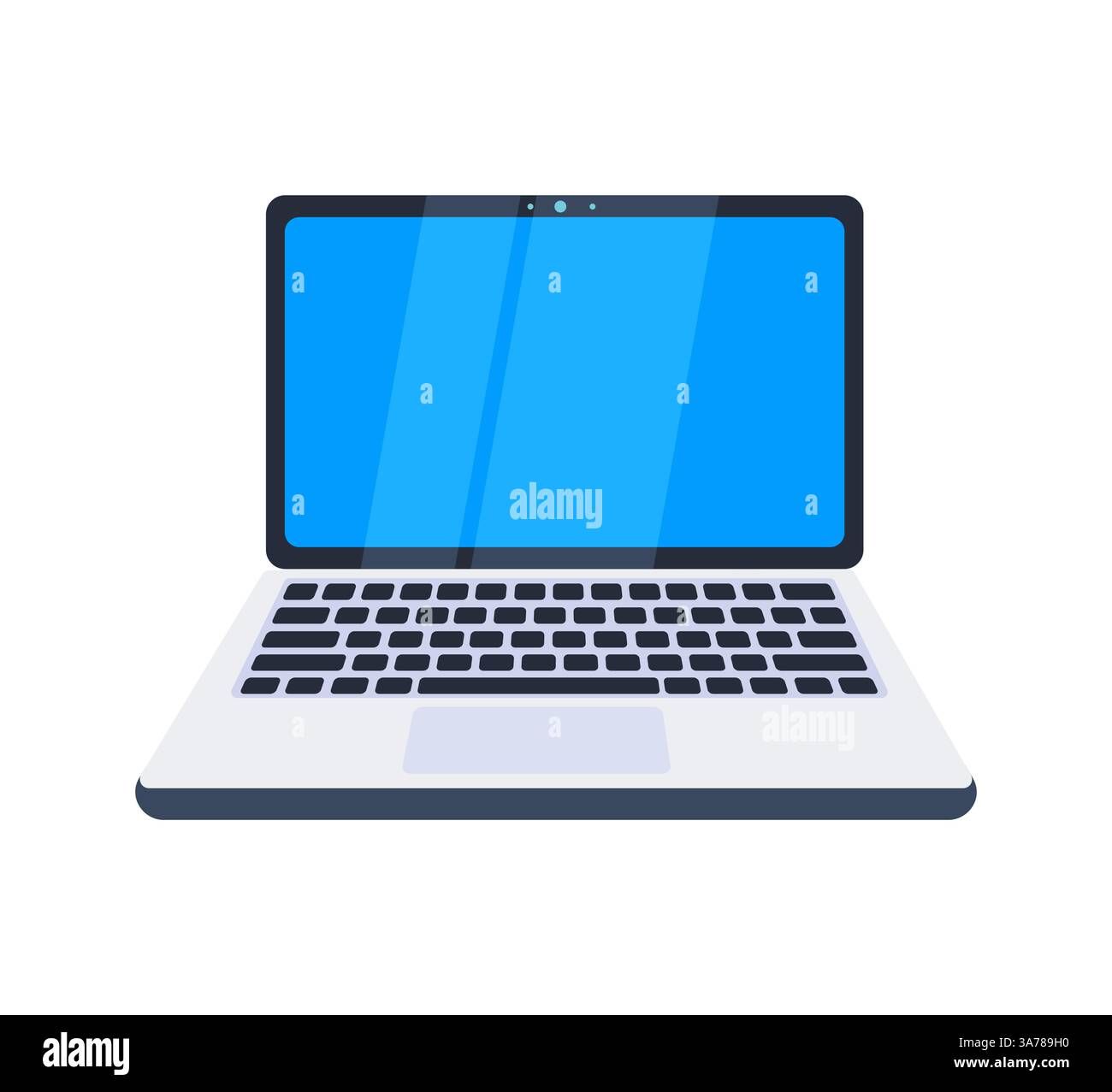 Ordinateur portable élégant avec un écran bleu proéminent et un boîtier argenté, représentant l'informatique personnelle moderne Illustration de Vecteur