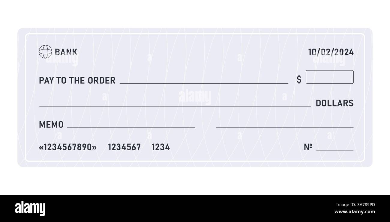 Modèle vierge du chèque bancaire. Coupon de paiement en devise. Illustration vectorielle Illustration de Vecteur
