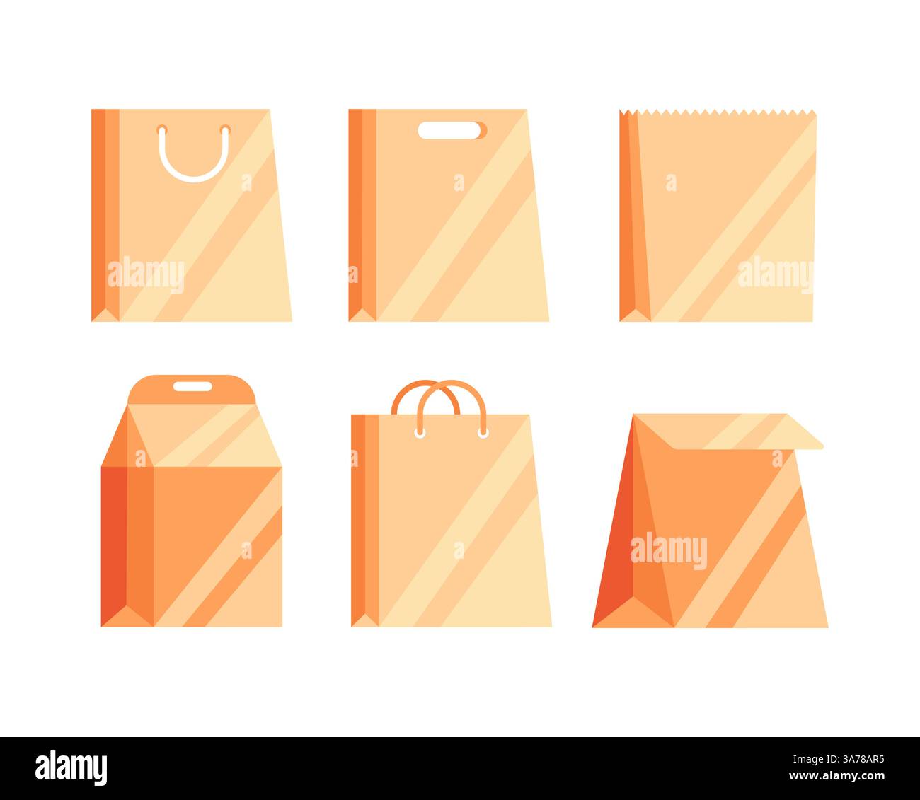 Sac à provisions papier artisanal éco paquet. Sacs en papier recyclables. Illustration vectorielle Illustration de Vecteur