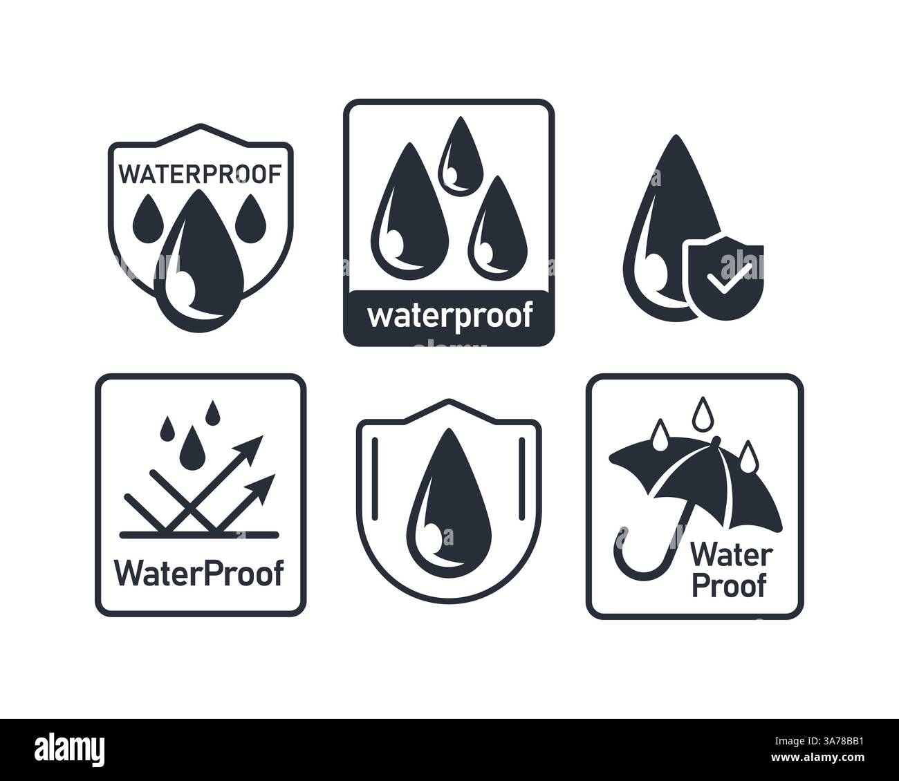 Icônes étanches. Enseigne étanche à l'eau. Protection contre l'eau, protection étanche aux liquides. Illustration vectorielle Illustration de Vecteur