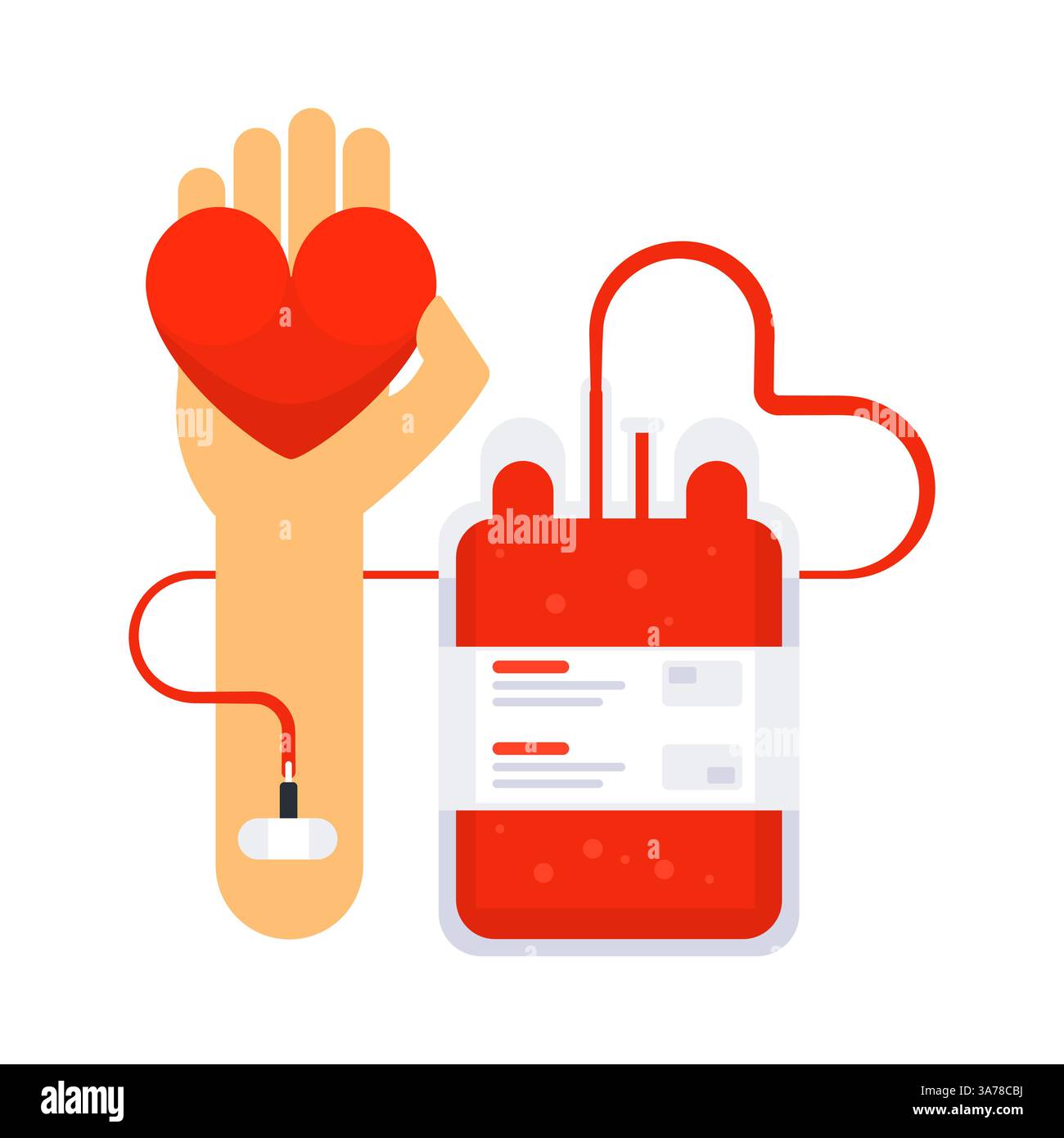 Don de sang concept avec poche de sang. Bras donneur. Médical et de santé. Illustration de Vecteur