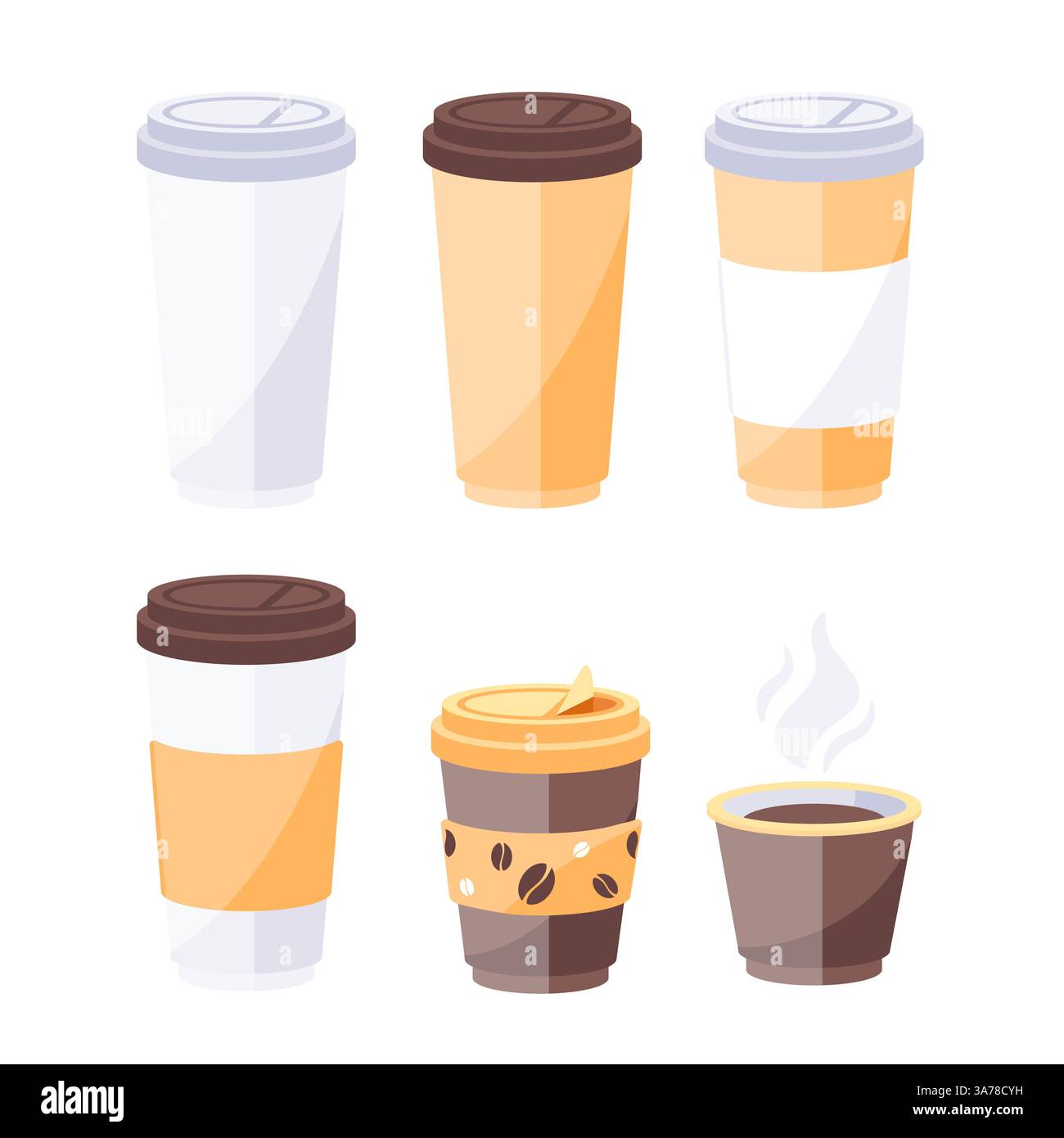 Tasses à café en papier. Cappuccino, latte et espresso à emporter. Maquette de tasses. Céramique et papier Illustration de Vecteur