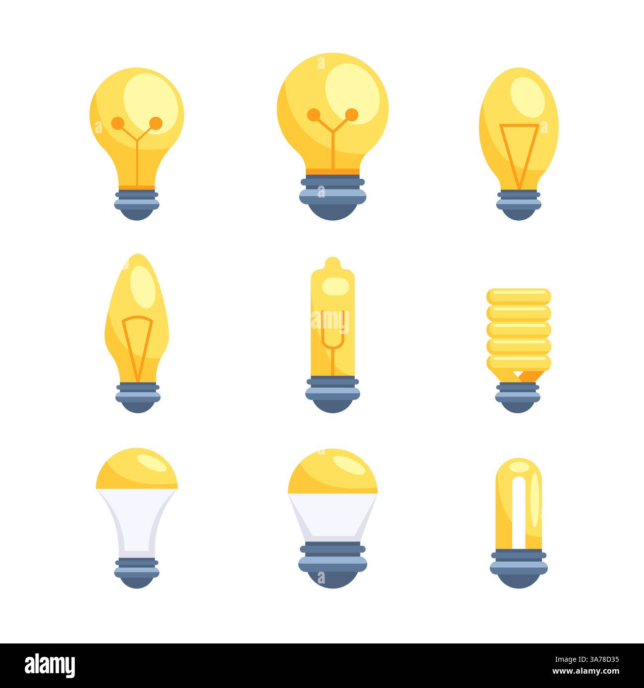 Jeu d'icônes d'ampoule. Ampoule. Lampe électrique. Lampes à économie d'énergie et CFL Illustration de Vecteur
