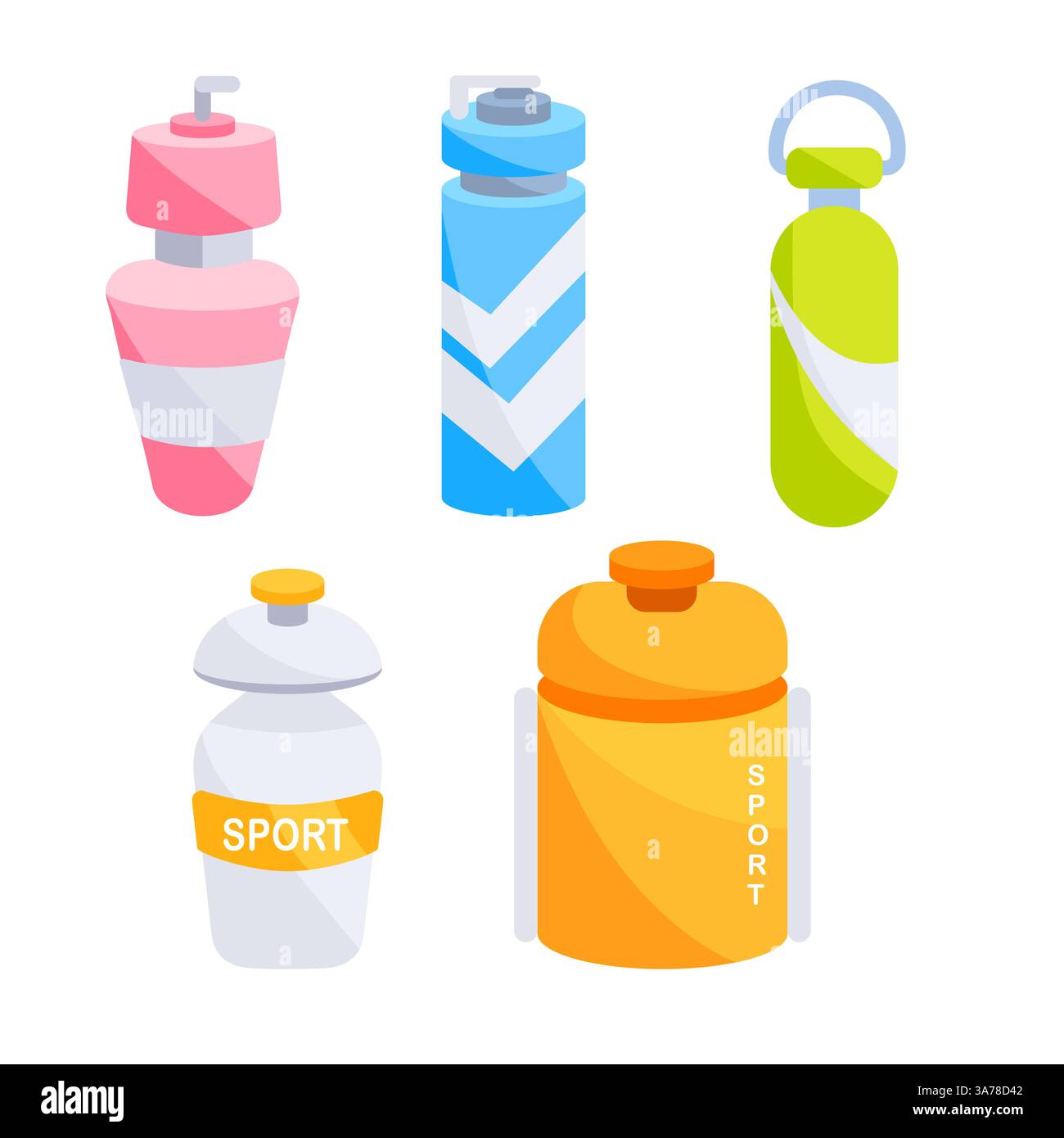 Placez les bouteilles d'eau de sport sur fond blanc. Accessoire d'athlète, fitness. Illustration de Vecteur
