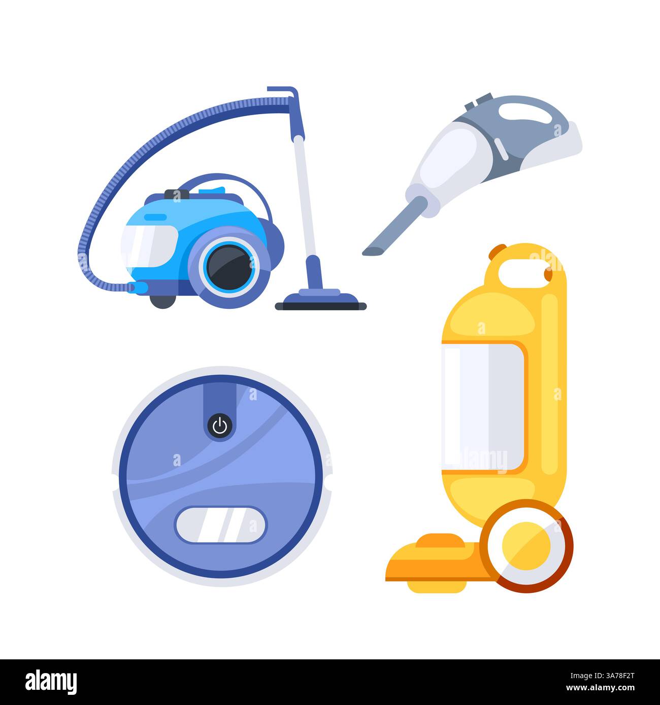 Équipement de service de nettoyage professionnel. Main de ménage, service moderne. Robot aspirateur. Illustration de Vecteur