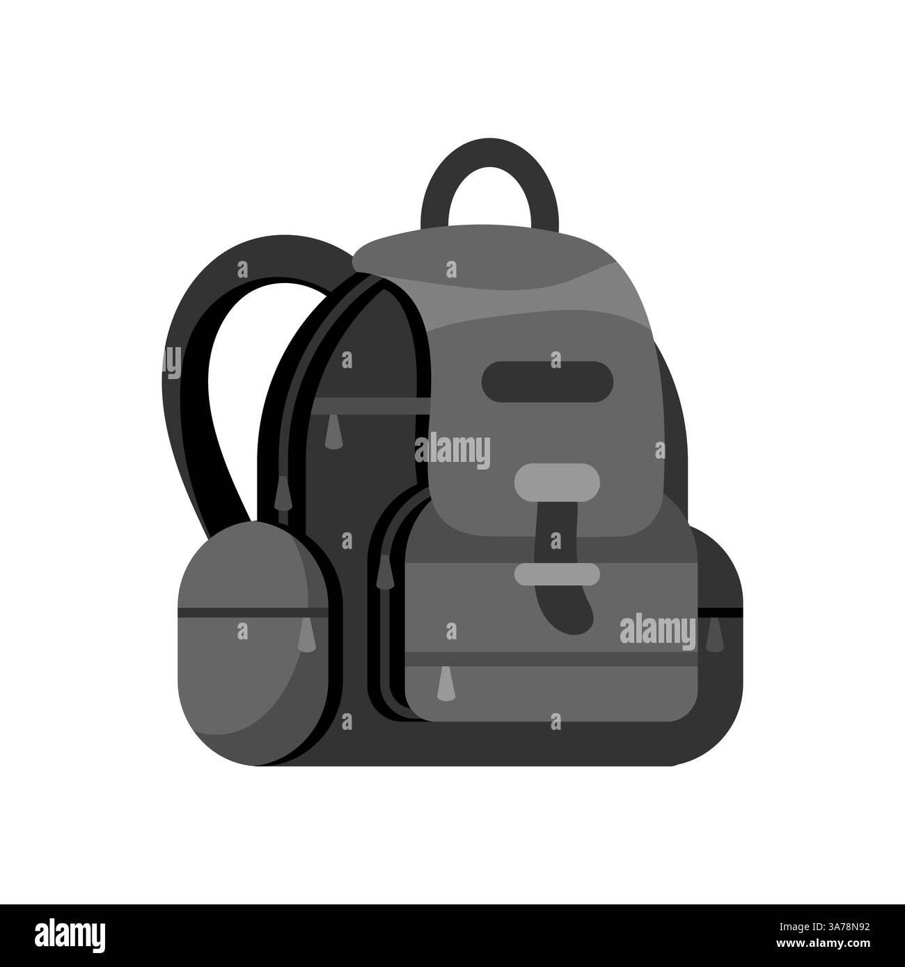 Sac à dos gris debout avec poche latérale et fermetures à glissière Illustration de Vecteur