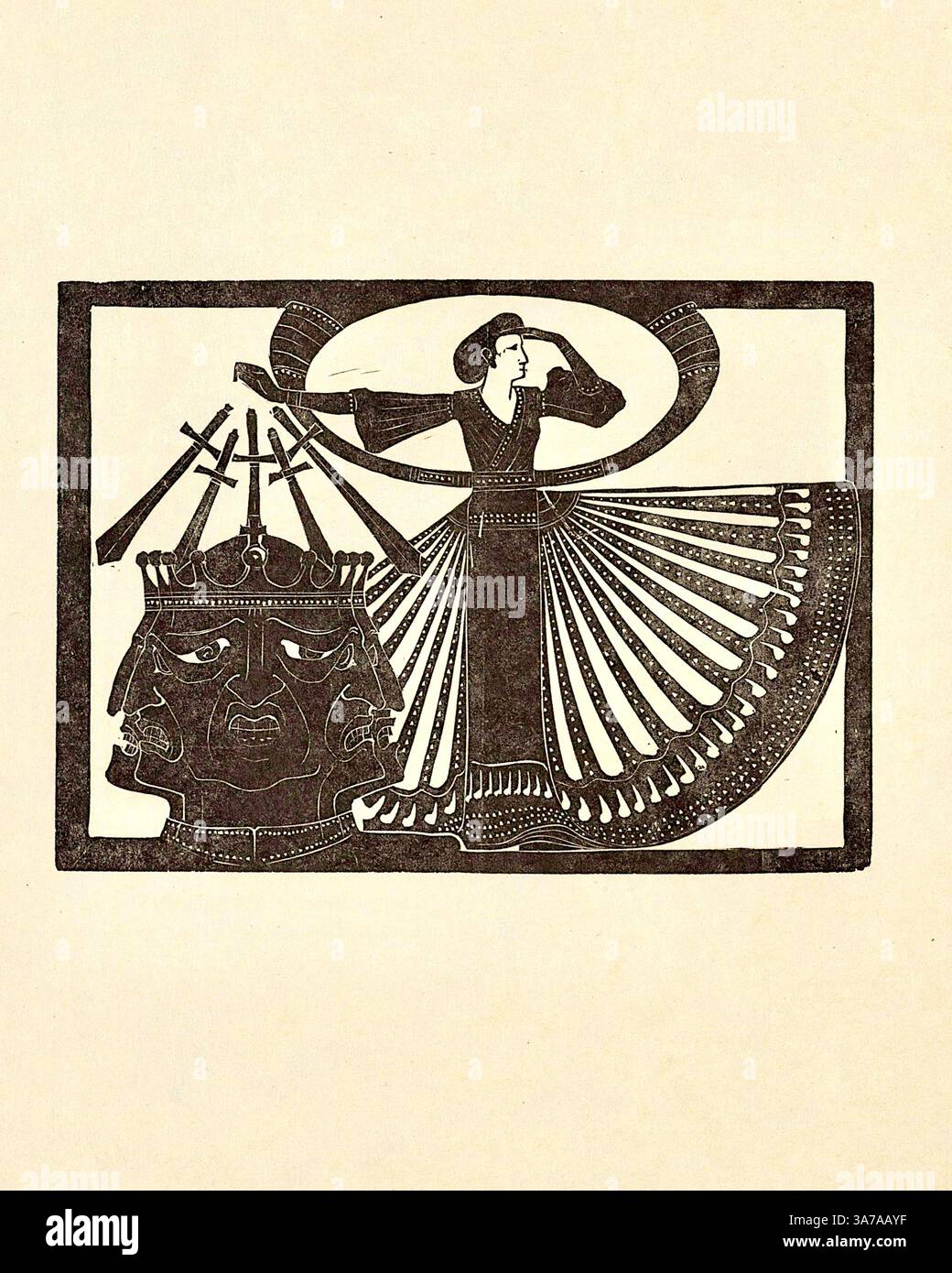 Karel de Bazel - le voyage des Argonautes - Médeia - gravure sur bois fantaisie tirée de l'album à feuilles mobiles 'les gravures sur bois de K.P.C - 1925 Banque D'Images Karel de Bazel - le voyage des Argonautes - Médeia - gravure sur bois fantaisie tirée de l'album à feuilles mobiles 'les gravures sur bois de K.P.C - 1925 Banque D'Images