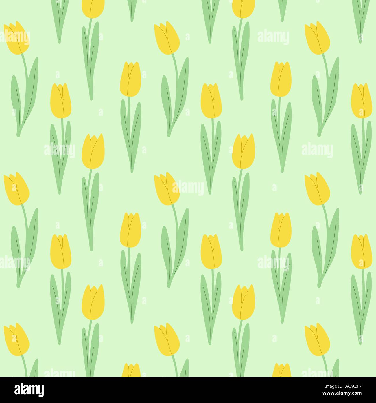 Motif tulipes jaunes, fond vert clair floral simple, ambiance estivale. Illustration vectorielle Illustration de Vecteur