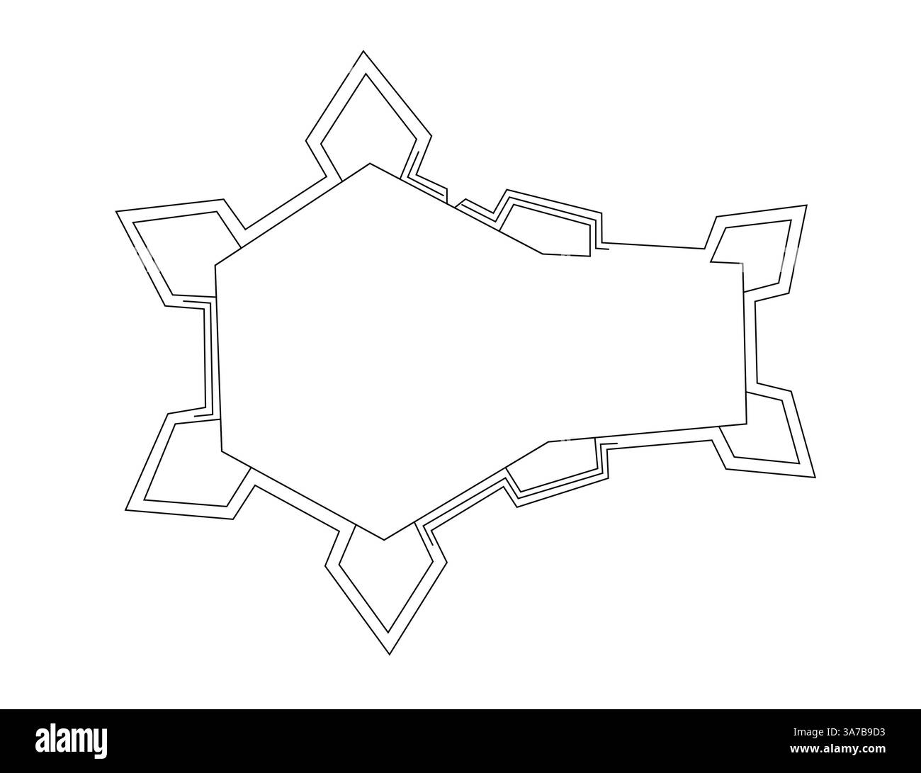 Long plan de forteresse bastion. Structure des murs de fort avec ravelins et fortifications. Conception de schéma plat, Vect, ou illustration. Illustration de Vecteur