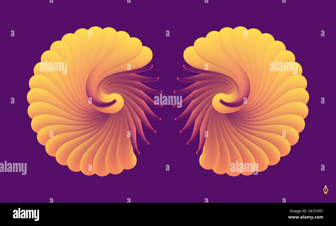 Coquille de Nautilus. Elément de conception abstrait. Mouvement en spirale, rotation et tourbillonnement. Modèle de conception de couverture. Illustration 3D pour brochure, affiche, Presentation Illustration de Vecteur