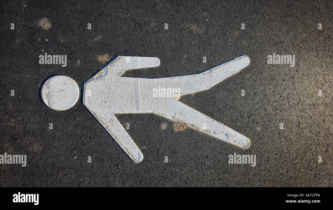 Figurine en bâton blanc sur asphalte - Image de stock capturée avec un smartphone