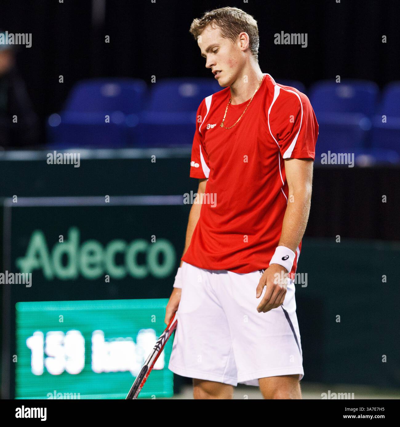 05 avr. 2013 - Vancouver, Colombie-Britannique, Canada - VASEK POSPISIL (CAN) à la Coupe Davis 2013 quarts de finale à Vancouver sur le 1er single Rubber. (Crédit image : © Andrew Chin/ZUMAPRESS.com) Banque D'Images