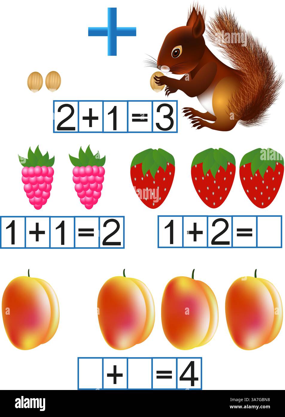Mathématiques, familiarité avec un signe plus, addition. Illustration de Vecteur