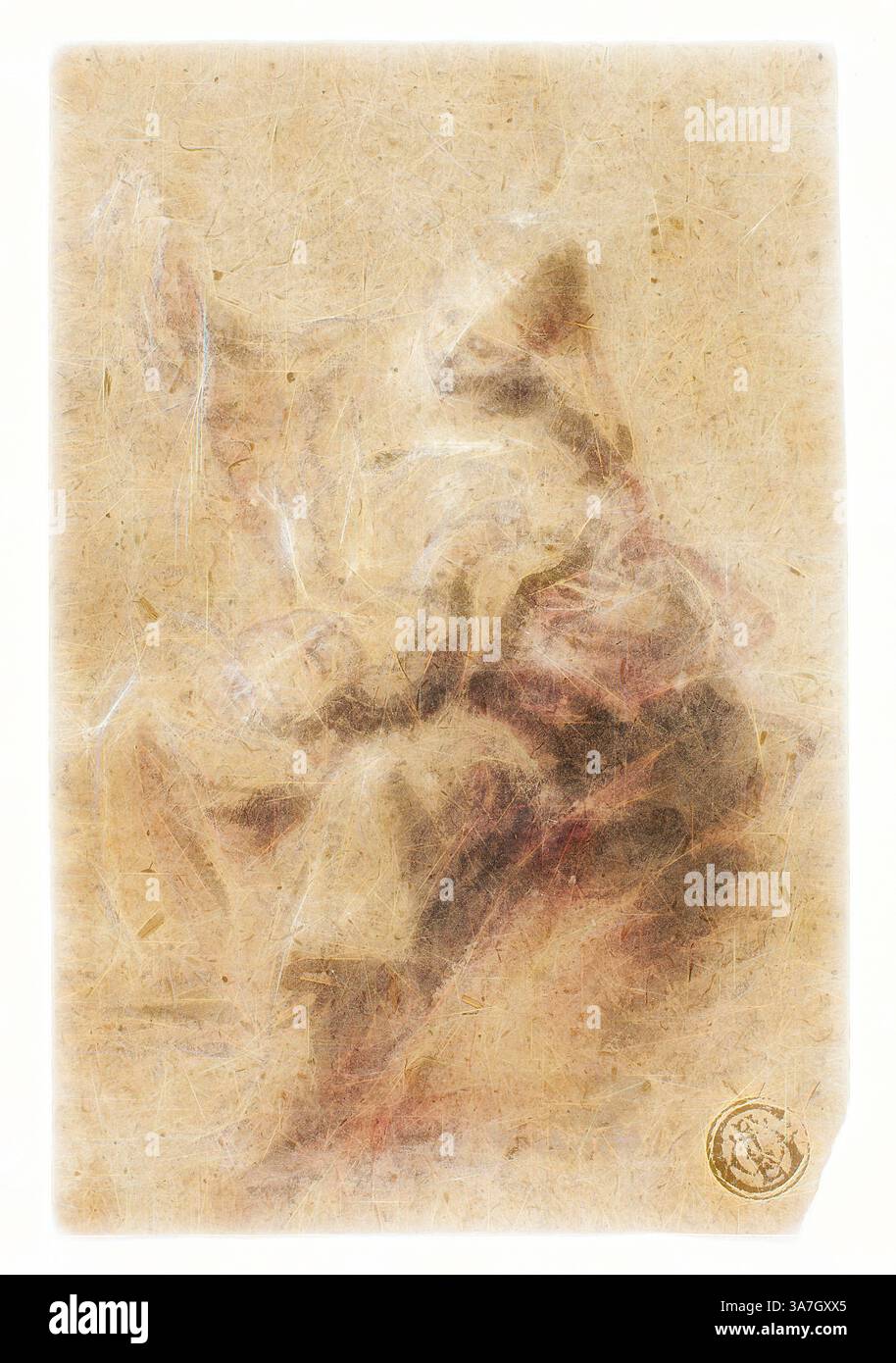 Une œuvre d'art texturée représentant une scène dynamique et abstraite avec des figures subtiles en mouvement, superposées de teintes délicates et de contours clairs, évoquant un sens du mouvement et de l'émotion., Art classique avec une touche moderne réinventée par Artotop, Madonna and Child, s.d., peut-être Giovanni Antonio Guardi (italien, 1699-1760), ou Francesco Maffei (italien, c. 1605-1660), ou Andrea Meldolla Schiavone (italienne, c. 1510-1563), Italie, peint au chaluté au chalumeau pinceau noir et blanc et blanc et brun pinceau délavé et brun brun blanc Banque D'Images