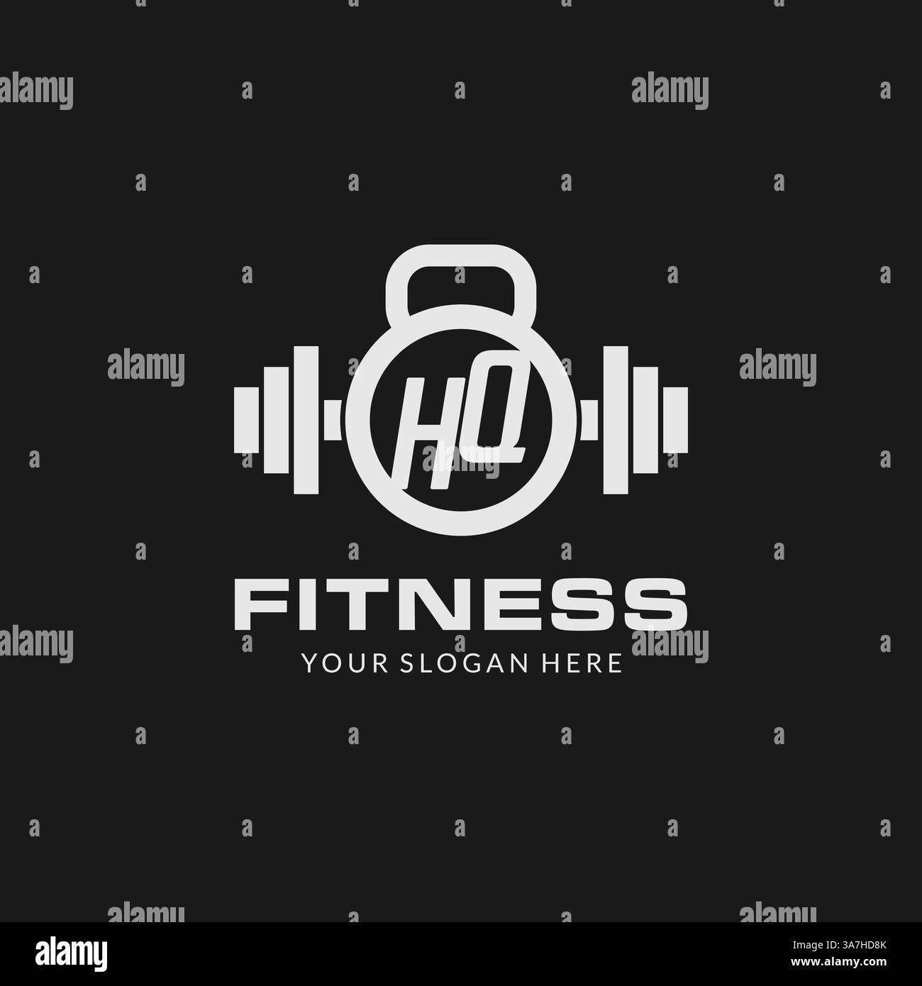 Logo de fitness initial de HQ avec graphique vectoriel de style de conception d'icône kettlebell créatif Illustration de Vecteur