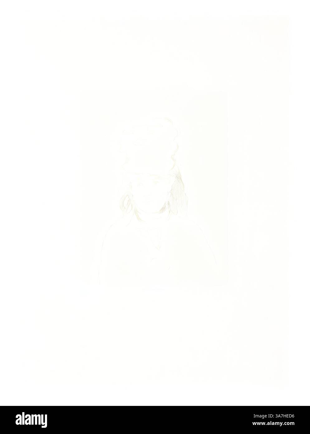 Un portrait pâle d'une figure portant un chapeau, leurs traits doucement définis sur un fond clair. L’expression est subtile, évoquant un sens de contemplation ou d’introspection., Art classique avec une touche moderne réinventé par Artotop, Berthe Morisot in Silhouette, 1872–74, imprimé 1884, Édouard Manet, français, 1832-1883, France, lithographie en noir sur chevin ivoire, posée sur papier tissé ivoire (Chine collé) Banque D'Images