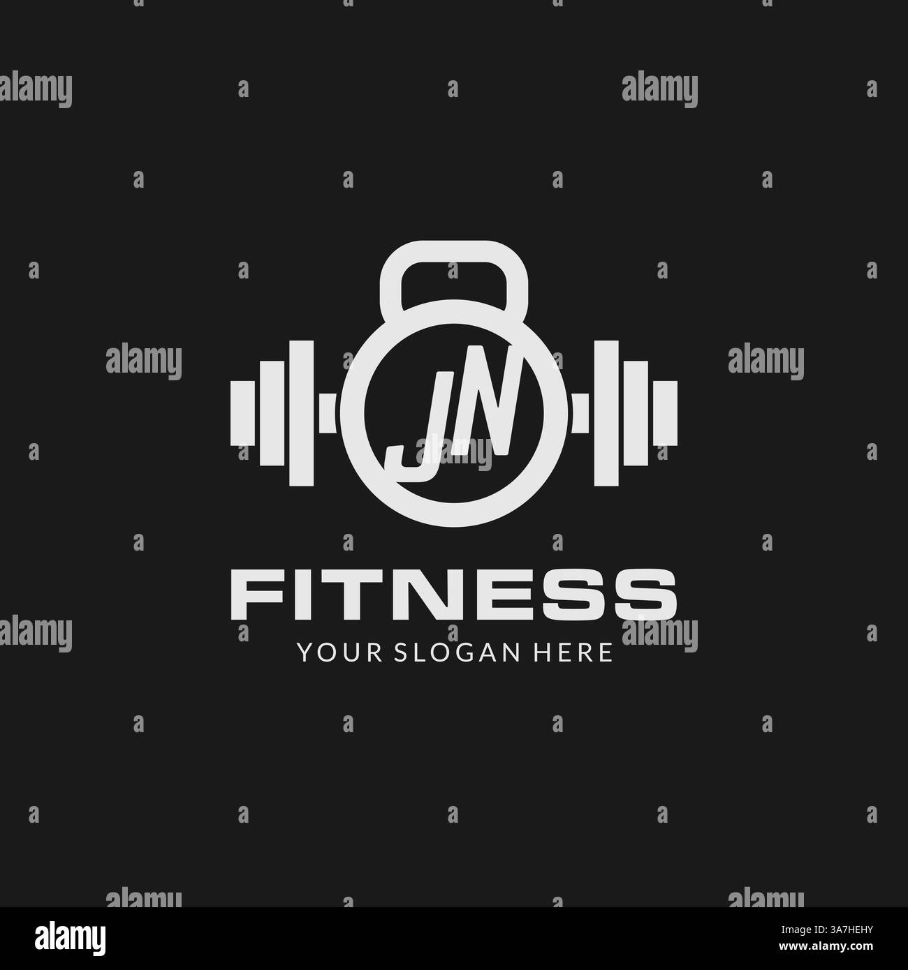 Logo initial de fitness JN avec graphique vectoriel créatif de style de conception d'icône kettlebell Illustration de Vecteur