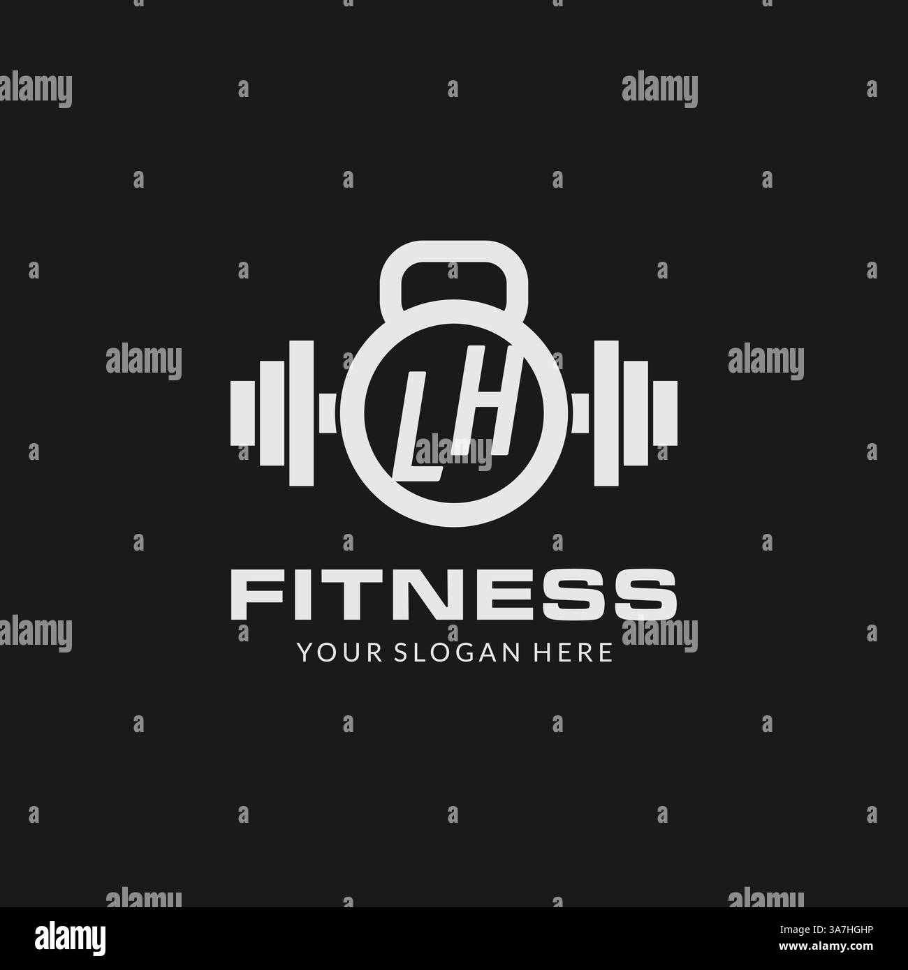 Logo de fitness LH initial avec graphique vectoriel de style de conception d'icône kettlebell créatif Illustration de Vecteur