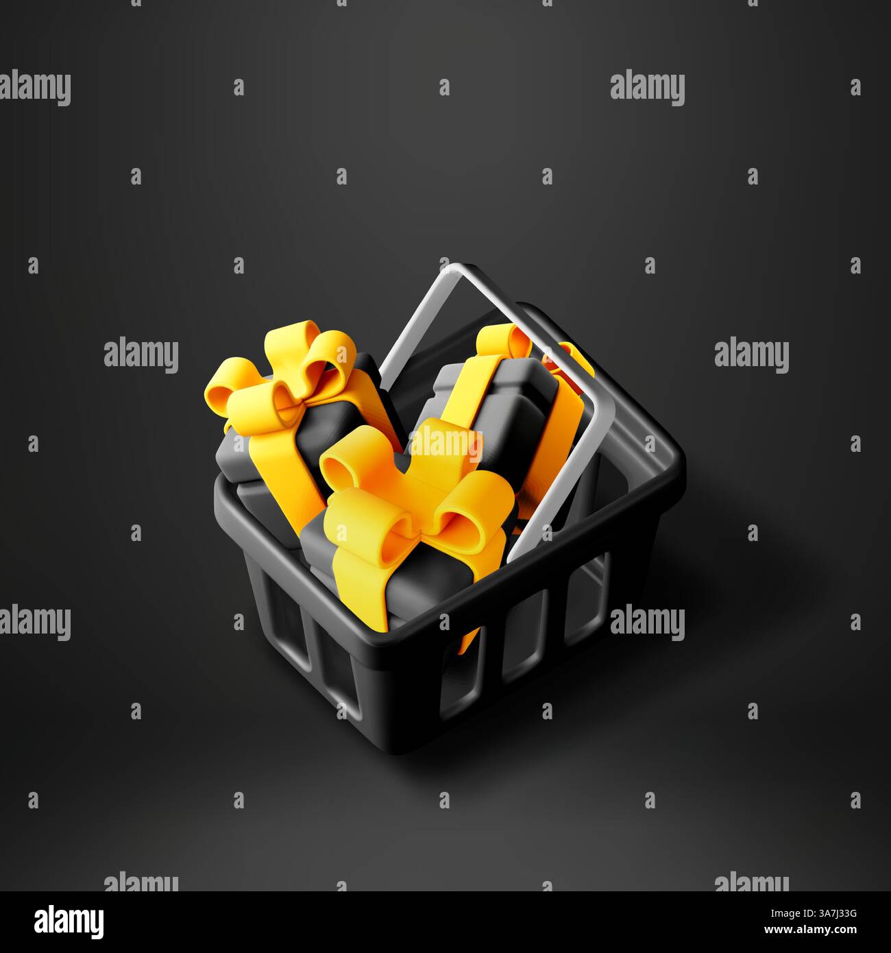 Panier 3D rempli de boîtes cadeaux Illustration de Vecteur