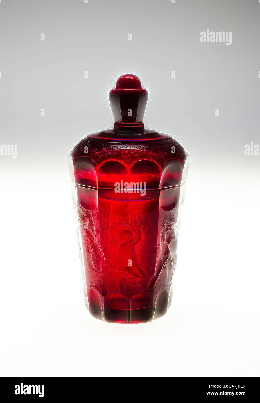 Un récipient en verre rouge magnifiquement conçu avec des gravures complexes et un couvercle décoratif, mettant en valeur l'élégance et l'art., Art classique avec une touche moderne réinventé par Artotop, bécher avec couvercle, 1685/1700, gravure attribuée à Gottfried von Spiller (allemand, né en Tchécoslovaquie, c. 1663-1728), Allemagne, Potsdam, Potsdam, verre rubis Banque D'Images