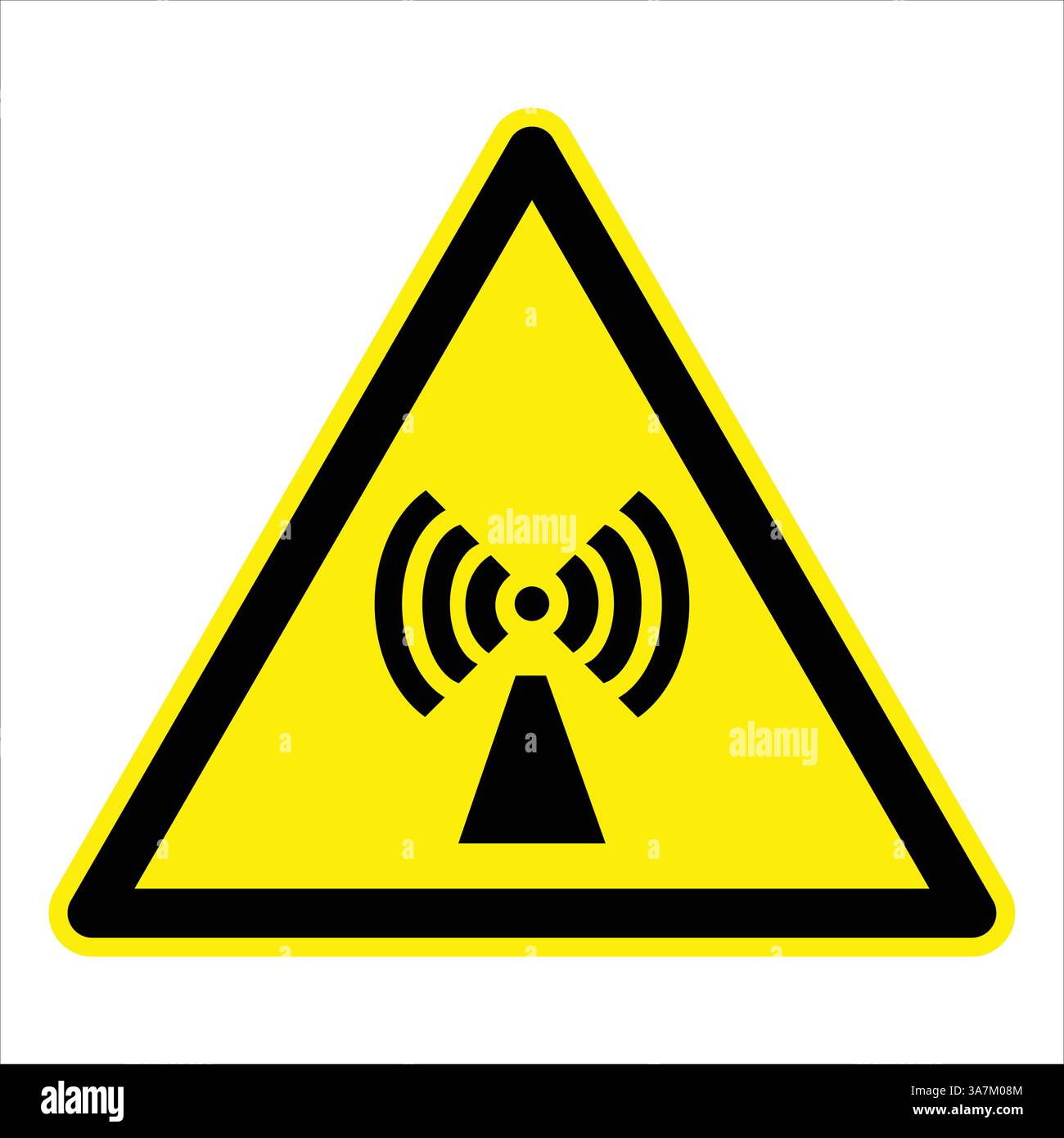 Panneau d'avertissement triangulaire jaune et noir indiquant la présence de rayonnements électromagnétiques non ionisants Illustration de Vecteur