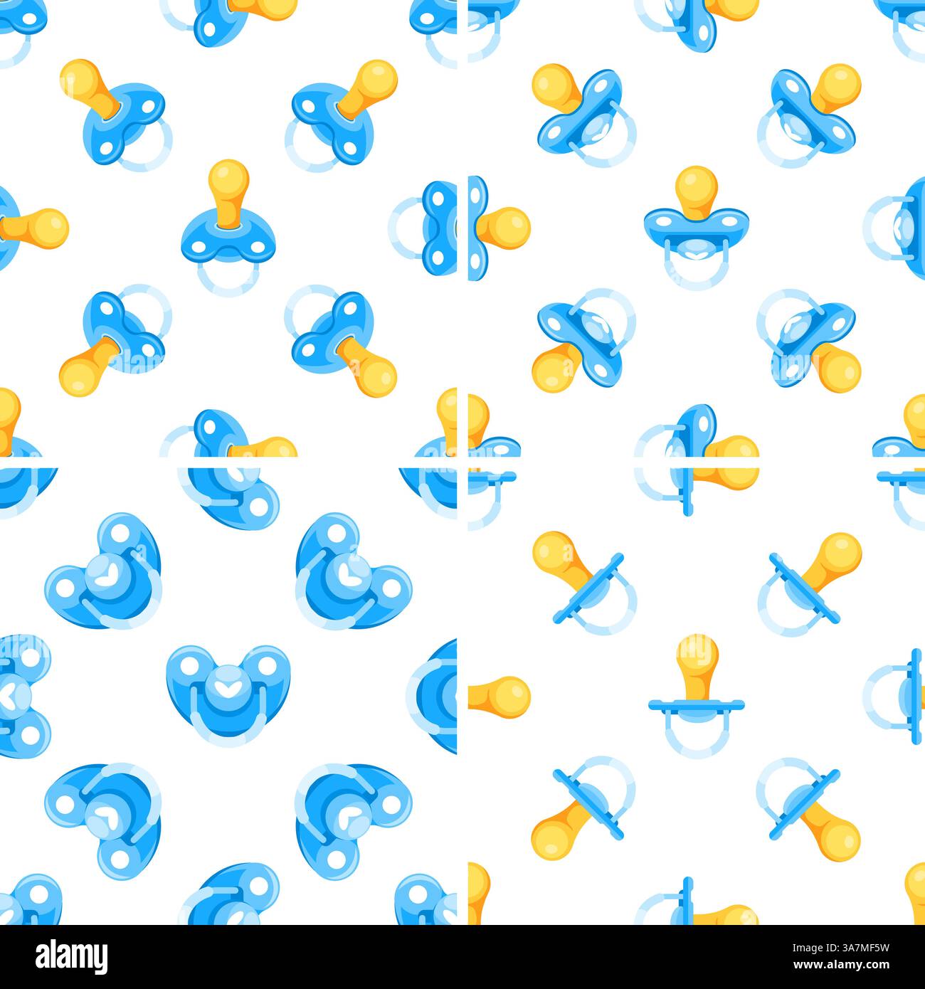 Motif sans couture avec sucettes pour bébé montrant différentes perspectives et formes, parfait pour les projets nouveau-nés et de puériculture Illustration de Vecteur