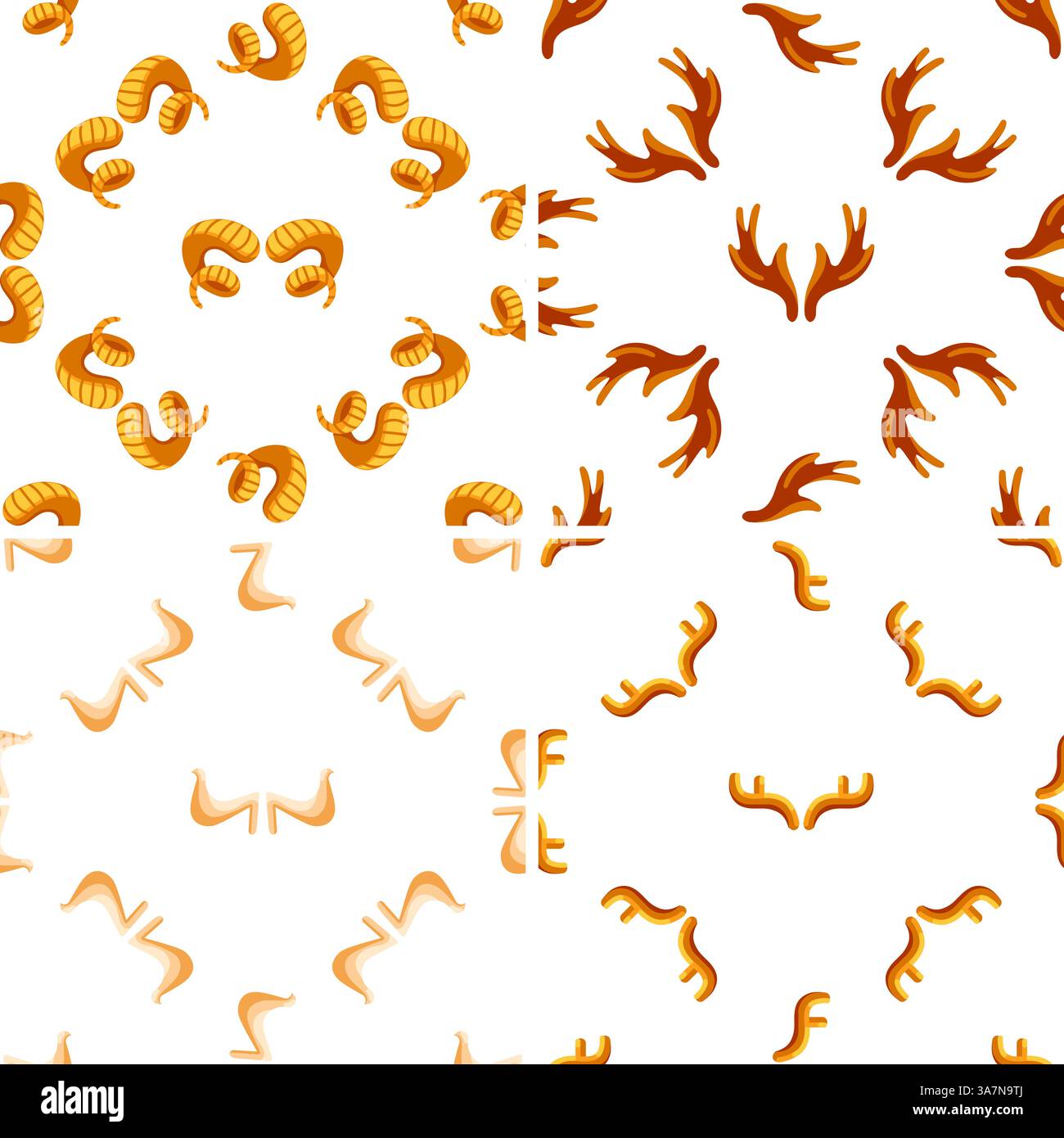 Quatre motifs sans couture avec des cornes stylisées de bélier et de cerf formant diverses compositions décoratives Illustration de Vecteur