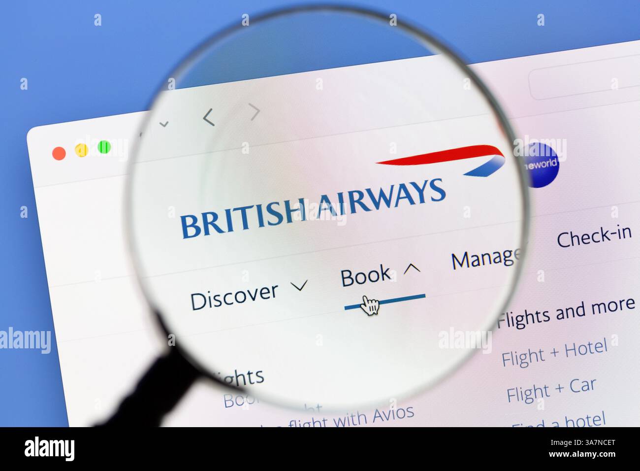 Ostersund, Suède - 8 février 2025 : site Web de British Airways. British Airways est la compagnie aérienne nationale du Royaume-Uni. Banque D'Images