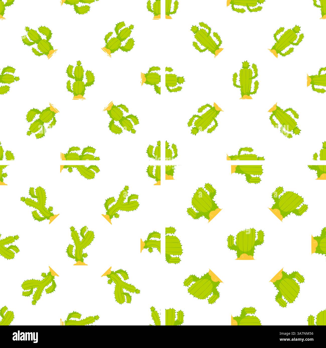 Modèle sans couture de croissance, de chute et de cactus coupés sur fond blanc Illustration de Vecteur