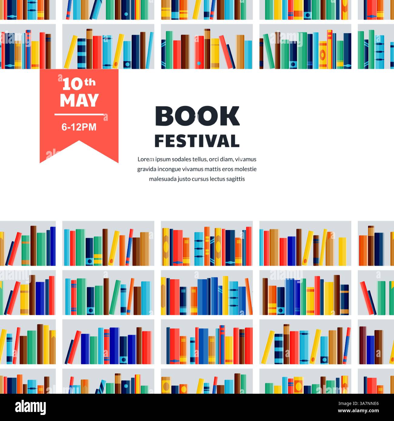 Modèle d'affiche de bannière de festival de livre. Illustration de dessin animé plat vectoriel. Bibliothèque avec collection de livres fond transparent. Apprentissage et éducation co Illustration de Vecteur