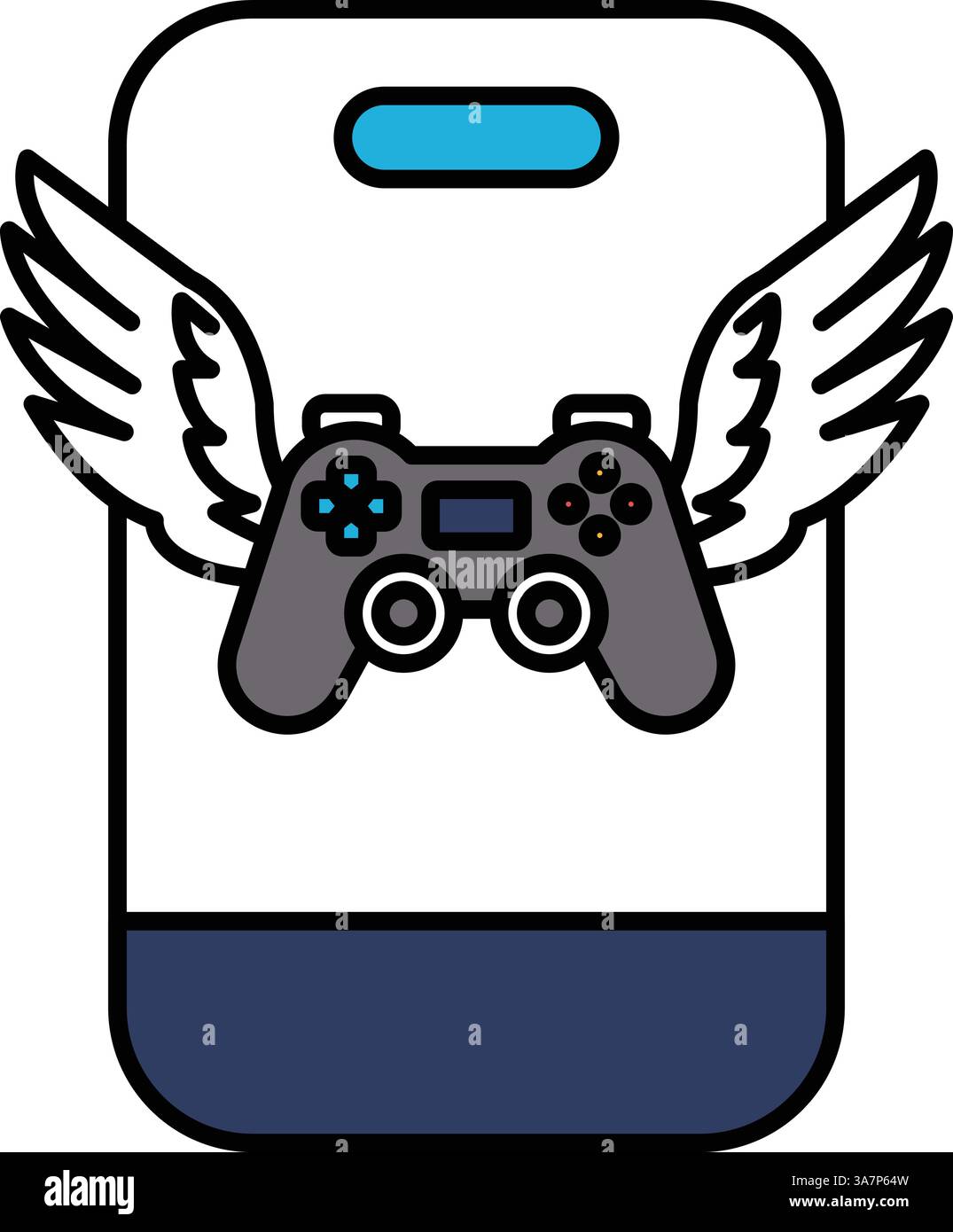Un contrôleur de jeu vidéo avec des ailes dessus. La manette est une manette Nintendo Wii. Le contrôleur est sur fond blanc Illustration de Vecteur