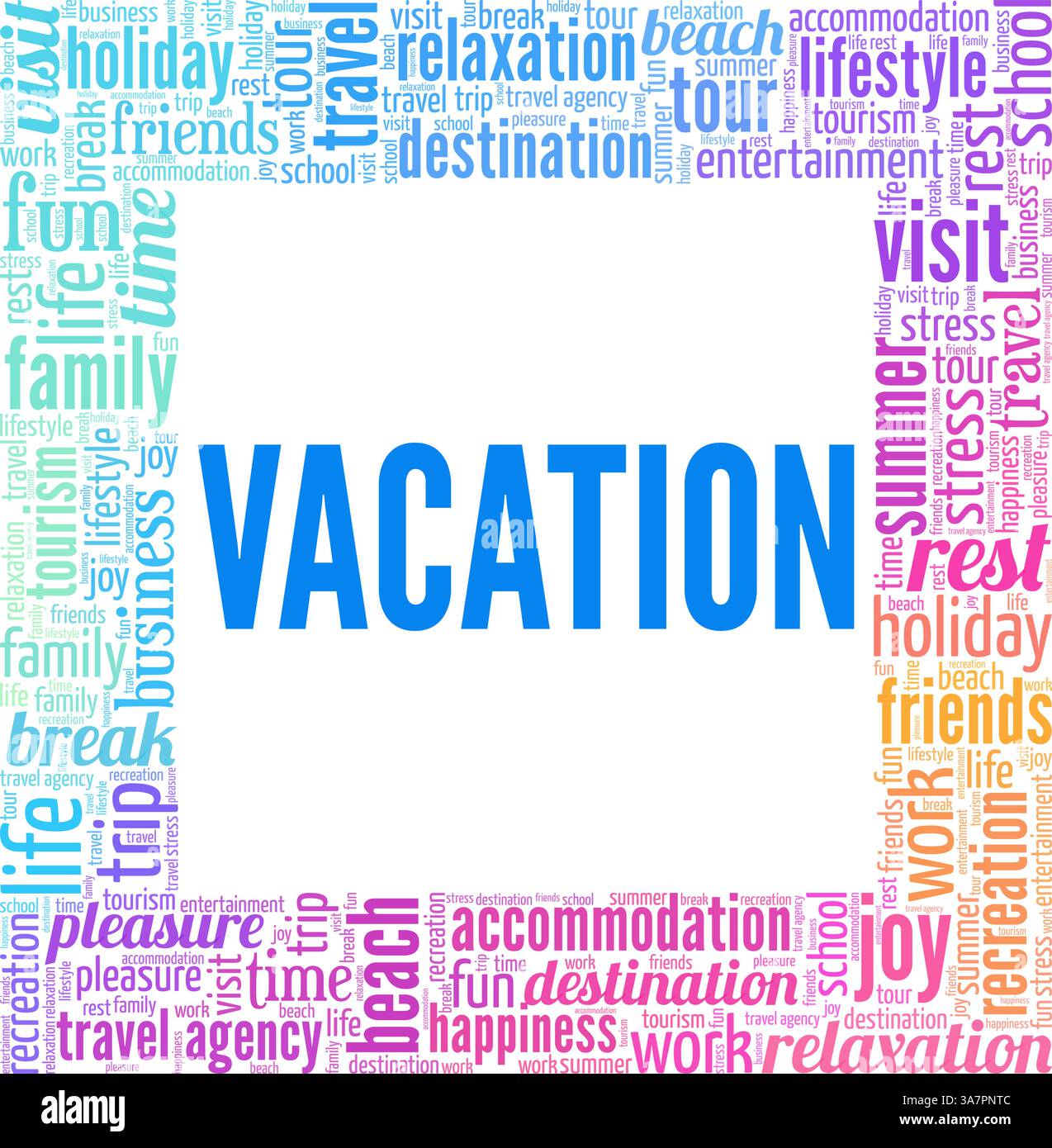 Nuage de mots d'illustration vectorielle de vacances isolé sur fond blanc. Illustration de Vecteur