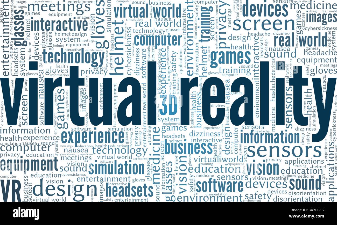 Nuage de mots d'illustration vectorielle de réalité virtuelle isolé sur fond blanc. Illustration de Vecteur