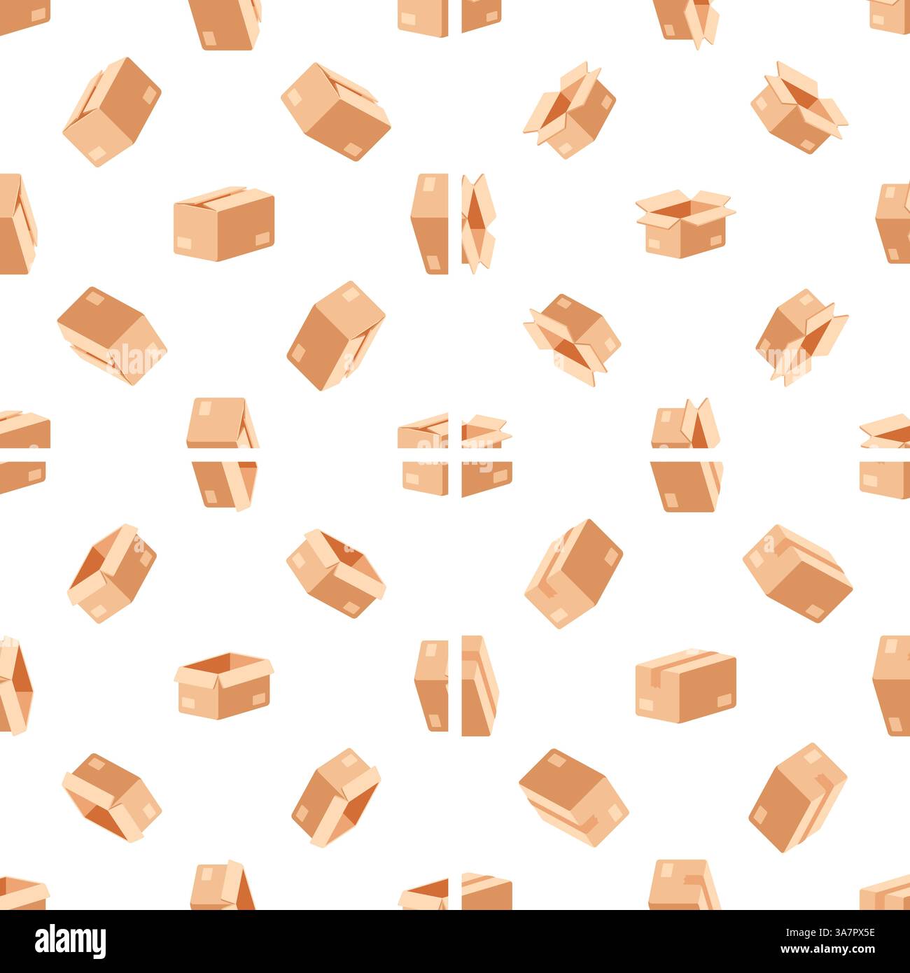Modèle sans couture de boîtes en carton ouvertes et fermées tournant sur fond blanc Illustration de Vecteur