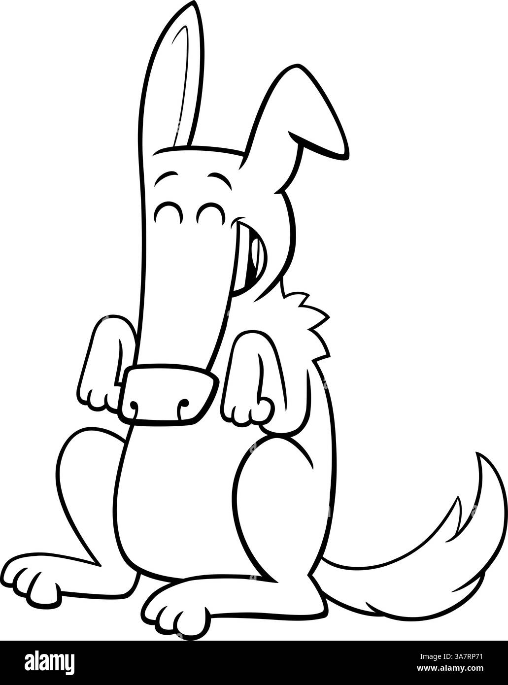 Illustration de dessin animé de la page de coloriage de personnage animal comique de chien heureux Illustration de Vecteur