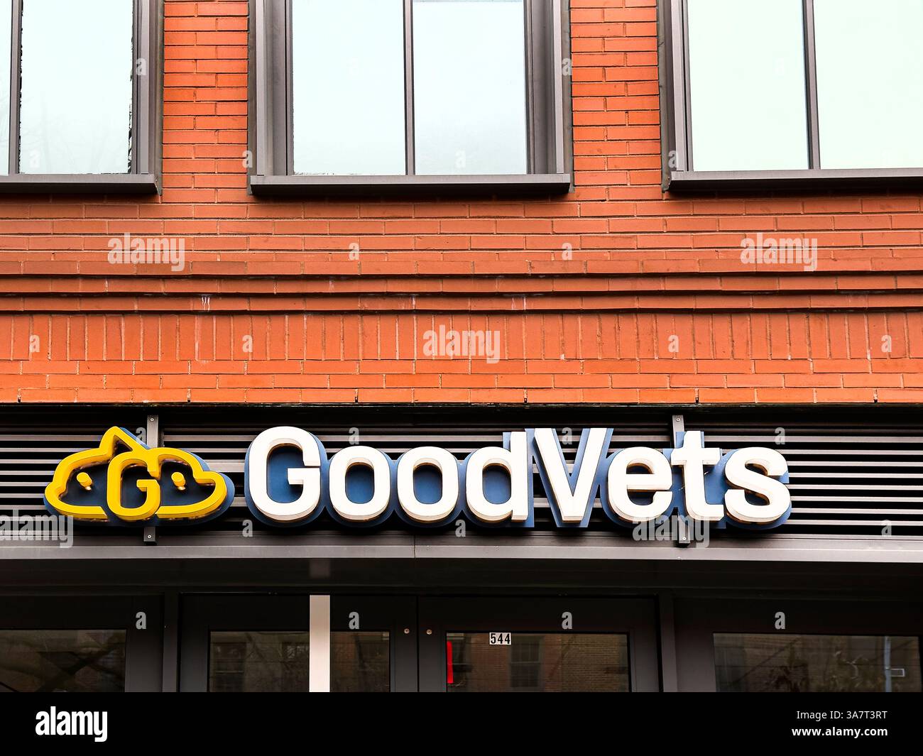 Clinique vétérinaire GoodVets, panneau extérieur du bâtiment, West Village, New York City, New York, ÉTATS-UNIS Banque D'Images