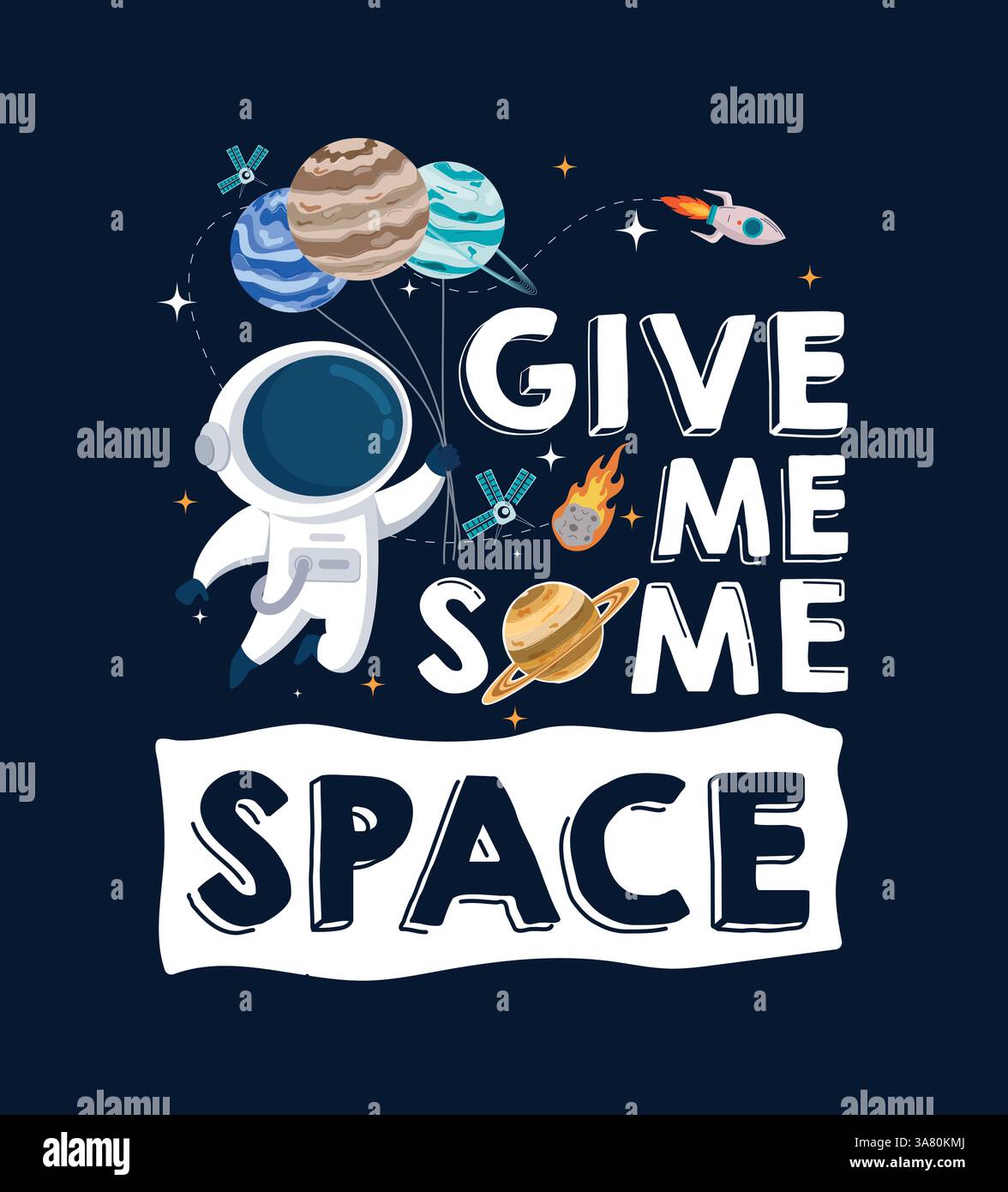 Imprimé t-shirt motif clipart de texte. Vêtement imprimable clip art dans la conception de l'espace extérieur pour tee-shirt graphique, mode, vêtements actifs et style de chemise tendance Illustration de Vecteur