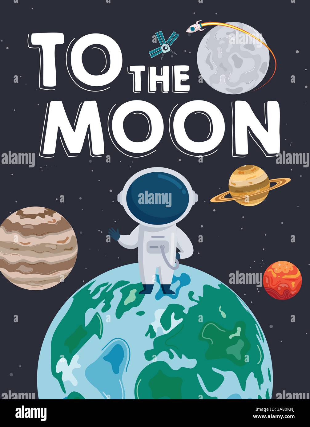 Motif clipart imprimé chemise de l'espace extérieur. Vers la lune affiche d'art clip imprimable pour t-shirt vêtements, t-shirt graphique, mode, casual et activewear lune Illustration de Vecteur