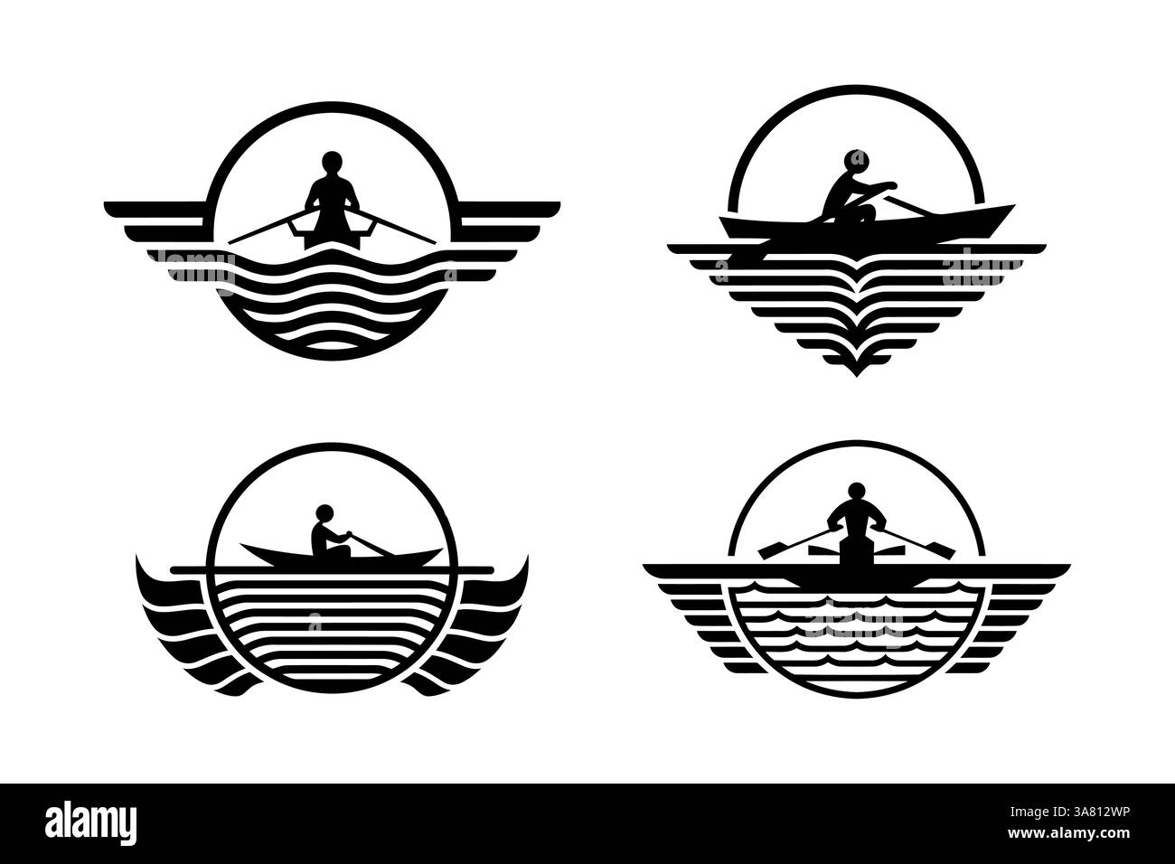 Quatre logos d'aviron sur l'eau Illustration de Vecteur
