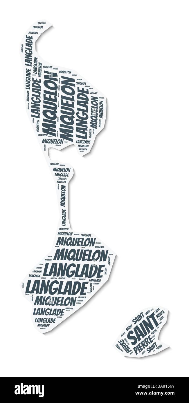 Saint-Pierre-et-Miquelon forme un nuage de texte. Frontière de pays avec ombre sur fond blanc. Illustration de Vecteur