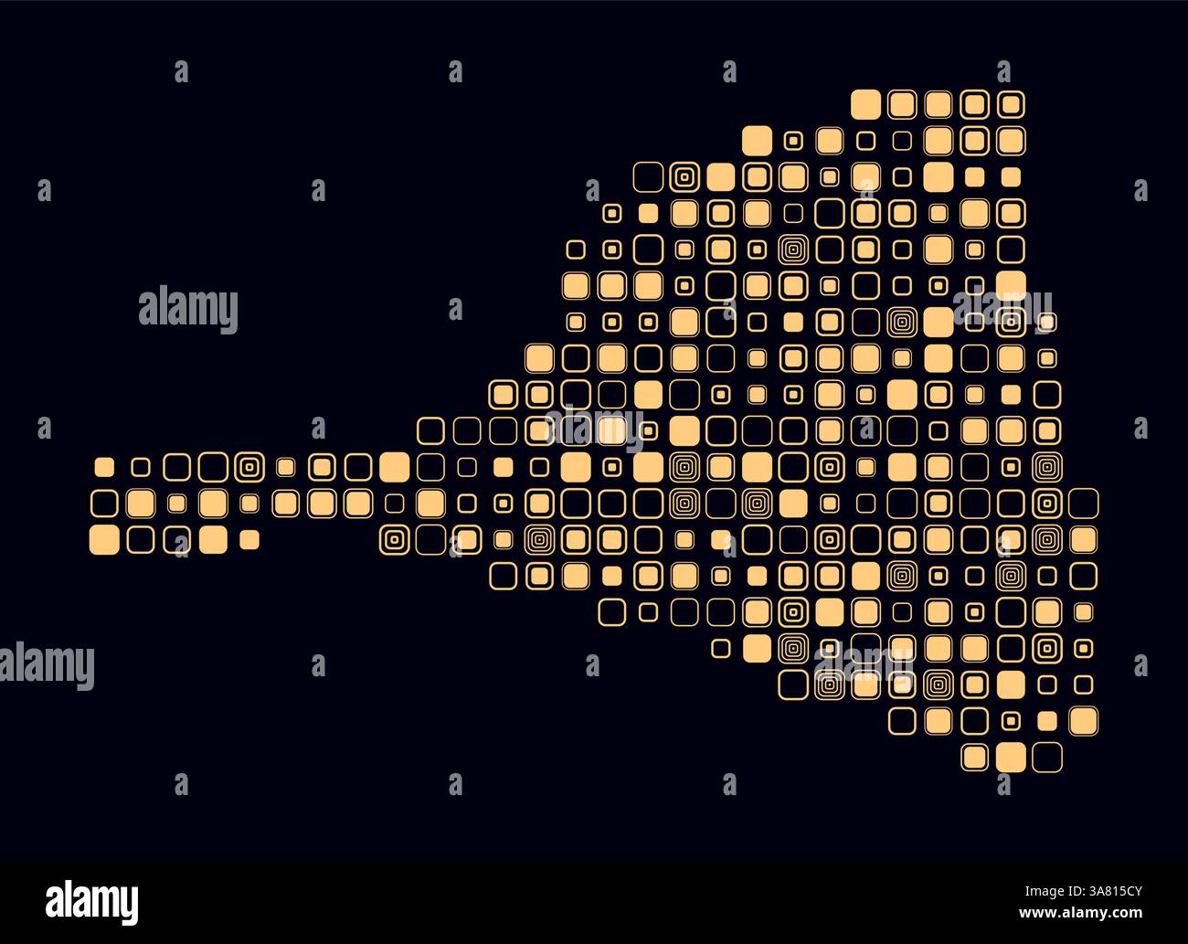 Saint Martin, forme du pays construit de cellules colorées. Carte de style numérique de Saint Martin sur fond sombre. Blocs carrés arrondis de grande taille. Illustration de Vecteur